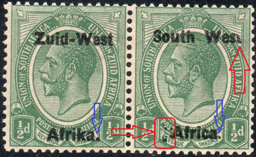 SWA 1923 SACC1b  ½d GREEN PAIR - ``Wes.`` for ``West`` VARIETY - UM - CV R3750