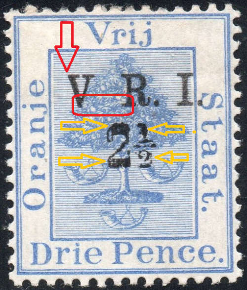OFS 1900 SACC52a 2½d on 3d ULTRAMARINE WITH ``NO STOP AFTER V`` - MM