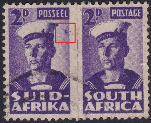 Union of SA - 1942-44 UHB92 V1 2d VIOLET WITH VARIETY STAR BELOW ``L`` OF ``POSSEEEL`` VFU