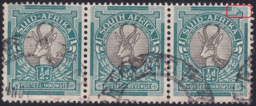 UNION OF SA - UHB44 V3 ½d/ BLACK and GREEN - SMUDGE IN TOP RIGHT CORNER - VFU