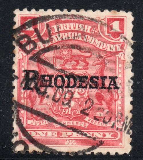 BSAC / Rhodesia 1909-12 SG101a 1d Carmine-rose  - No Stop Variety