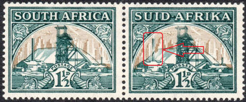 Union of SA 1936 SACC57d(var) 1½d GREEN & BRIGHT GOLD - ``BROKEN CHIMNEY- **UNMOUNTED MINT** CV R800