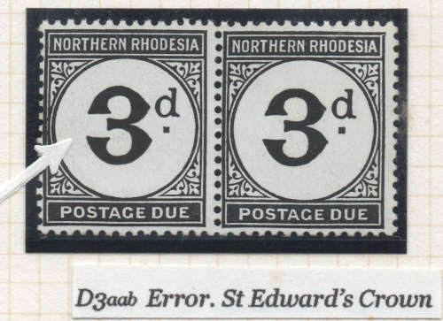 Northern Rhodesia SACC3a/3ab 1d Black LH Stamp with ``Error of Watermark`` - SCARCE