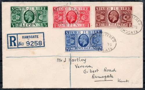 GREAT BRITAIN 1935 SG453-6 REGISTERED FDC (7 MAY 35) - VERY FINE - SCARCE