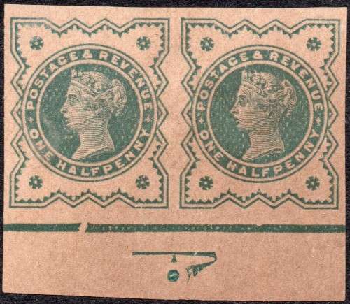 GREAT BRITAIN ½d BLUE-GREEN IMPERF PLATE PROOF ON BUFF PAPER - MNG - SCARCE