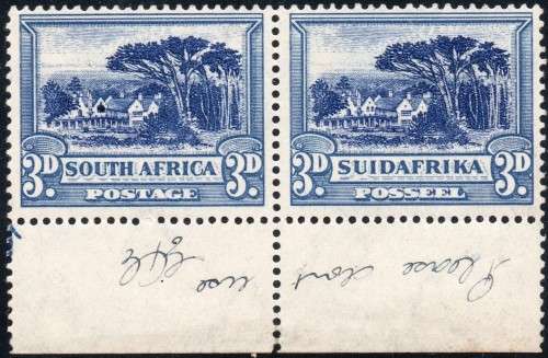 Union of SA : 1937 SACC46a(var) 3d BLUE - ``SHUTTERED WINDOW`` VARIETY`` MM
