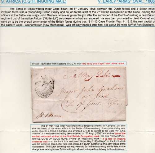 Cape of Good Hope 1806 Wrapper if historical significance with RARE OVAL MEDALLION LETTER STAMP