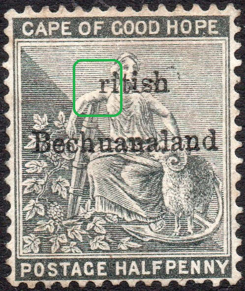 BECHUANALAND 1887 SACC4a ½d GREYISH BLACK WITH ``ritish`` ERROR - UNUSED CV R60000