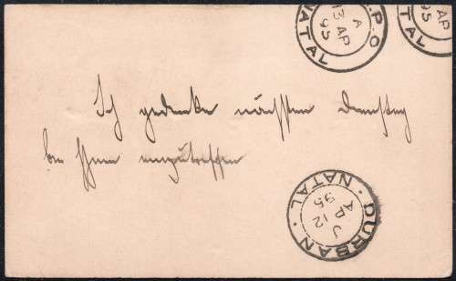 ZULULAND 1895 - POSTCARD ESHOWE ZULUAND TO NOODSBERG RD, PMB - SCARCE - SEE SCANS