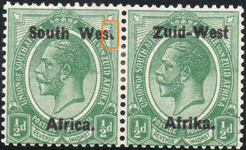 SWA 1923 SACC1b : ½d GREEN WITH ``Wes`` FOR ``West``  MM CV R2500