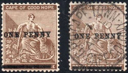Cape of Good Hope : SG57b : 1d on 2d Pale/Deep Bistre, Mint & Used  - NO STOP AFTER PENNY