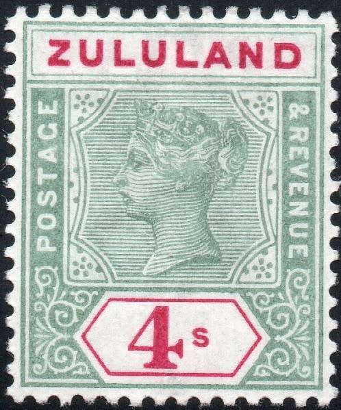 ZULULAND SACC21 4/- GREEN and CARMINE MM