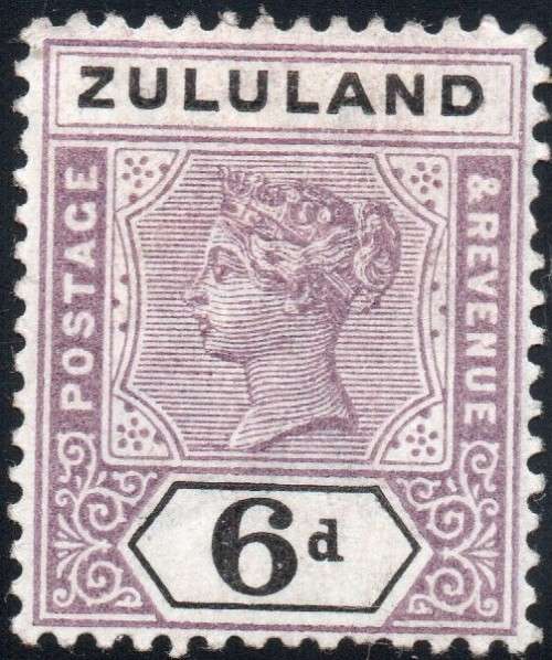 Zululand 1894-6 SACC18  6d MAUVE and BLACK  MM CV R450