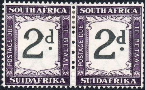Union of SA - Postage Dues SACC25a - 2d with ``thick(double) 2d`` MM CV R9000