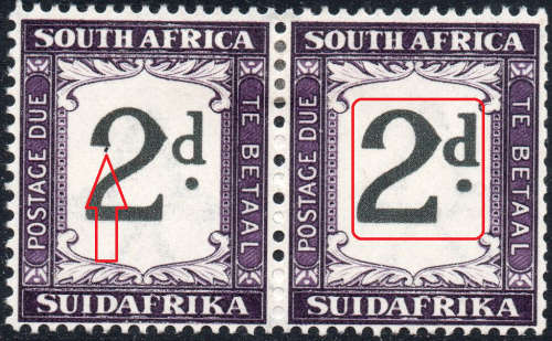 Union of SA - Postage Dues SACC25a - 2d with ``thick(double) 2d`` MM CV R9000