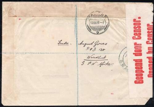 SWA FORERUNNER - 1917 REGISTERED COVER WINDHUK TO BERN, FORWARDED TO HANOVER - SEE BELOW
