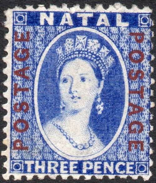 NATAL 1872 SACC66 3d BRIGHT BLUE WITH O/P IN RED - CV R3500
