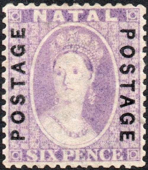 NATAL 1873 SACC67 6d LILAC MAUVE WITH O/P IN BLACK - CV R7500