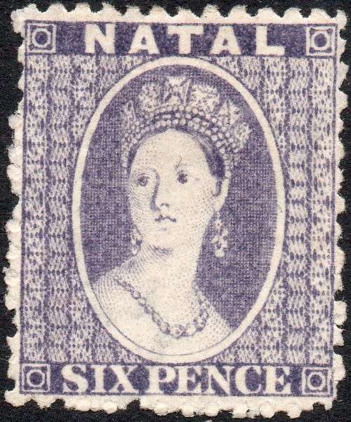 NATAL 1863-5 SACC19 6d LILAC MAUVE - MM - CV R2500