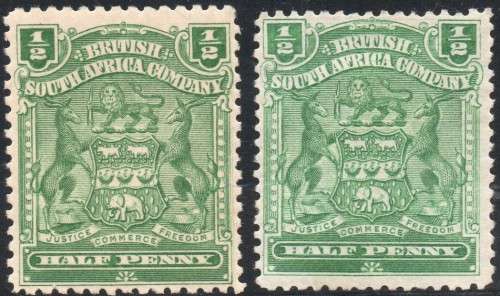 BSAC / Rhodesia : SACC67 & 68 ½d Dull Bluish Green & Deep-Green MM CV R1350
