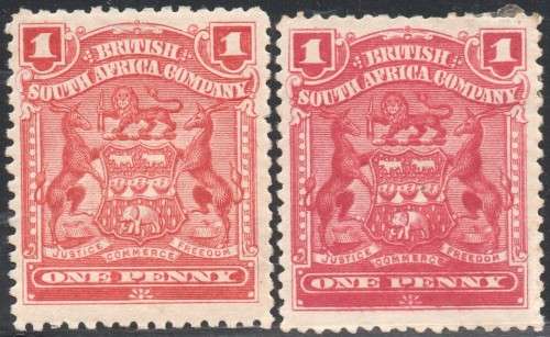 BSAC / RHODESIA 1898-1908 SACC69-70 1d ROSE & 1d RED DUO MM CV R600