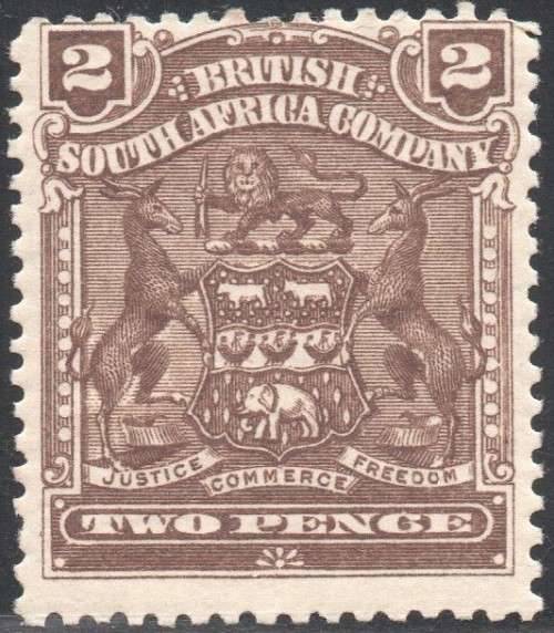 BSAC / RHODESIA 1898-1908 SACC71 2d BROWN MM CV R350