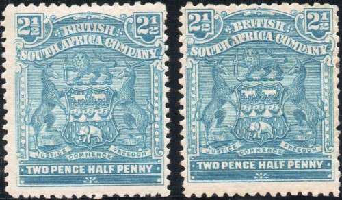 BSAC / RHODESIA 1898-1908 SACC72 2½d DULL BLUE - 2 SHADES MM CV R1300