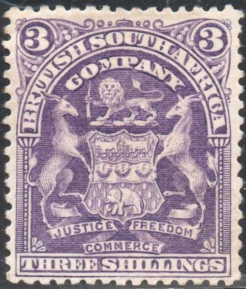 BSAC / RHODESIA 1902 SACC80 3/- DEEP VIOLET - MM CV R1200