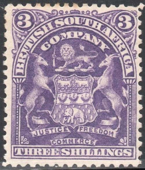 BSAC / RHODESIA 1902 SACC80 3/- DEEP VIOLET - MM CV R1200