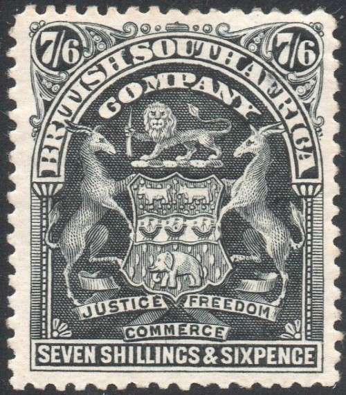 BSAC / RHODESIA  1901 SACC82 7s6d BLACK - MM CV R3000