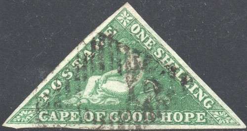 Cape of Good Hope 1858 SACC8b 1/- DEEP DARK GREEN - VFU CV R20000