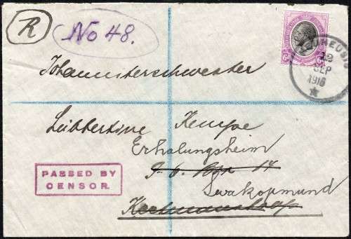 SWA 1916 COVER TIED WITH 6d BLACK & VIOLET (SACC SA10) - VERY FINE CONDITION - SEE SCANS