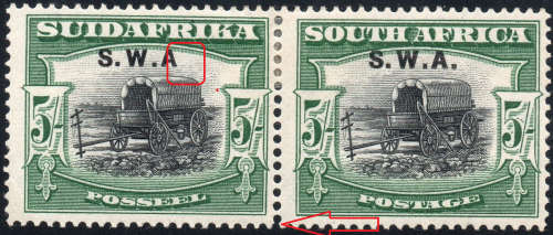 SWA LONDONS SACC89aa 5/- BLACK & GREEN PAIR(PERF DOWN) - NO STOP AFTER ``A`` - CV R7000