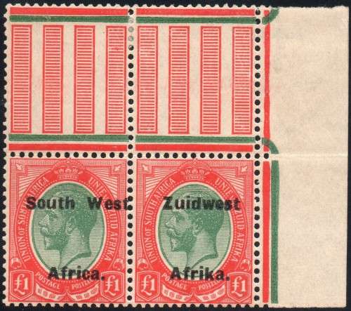SWA 1924 SACC51(16mm) TYPE VI £1 DEEP GREEN & DEEP RED - SUPERB CORNER MARGINAL - UM - CV R28000