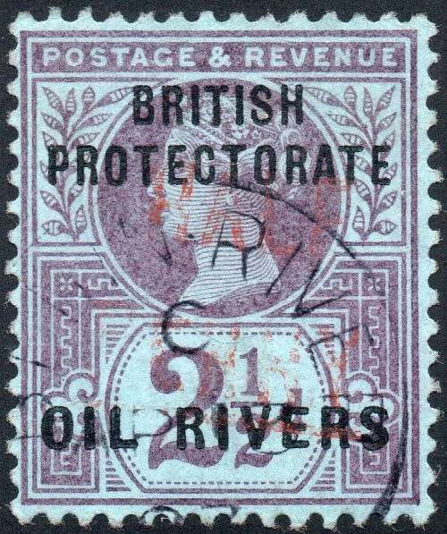 OIL RIVERS 1893 : SG19 ½d on 2½d (Verm.) O/P TYPE 3 VFU CV £325 (2017)