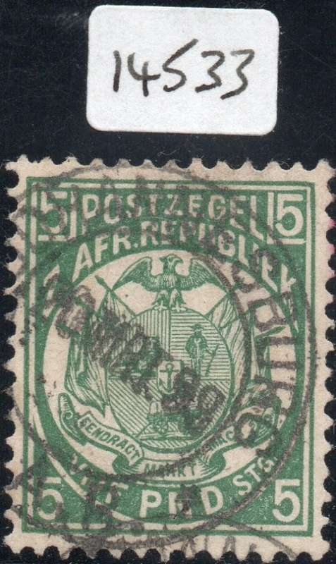 Transvaal 1892 : SACC190 : £5 DEEP GREEN  - VFU - PFSA CERTIFICATE(2018)