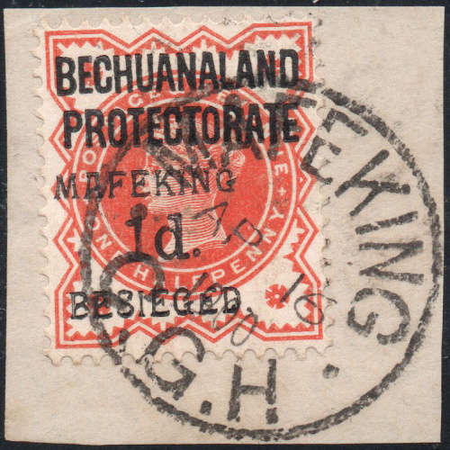 MAFEKING 1900 SG6 ½d on 1d VERMILLION - TYPE 1, SETTING 6 - SUPERB USED ON PIECE