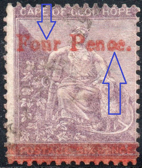 Cape of Good Hope 1868 : SACC22b : 4d on 6d Deep Lilac with ``FONR`` for ``FOUR`` -VFU -  CV R14000