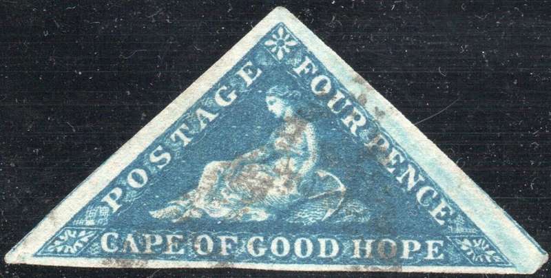 CAPE OF GOOD HOPE 1853 SACC4a 4d BLUE ON SLIGHTLY BLUED PAPER - SUPERB USED