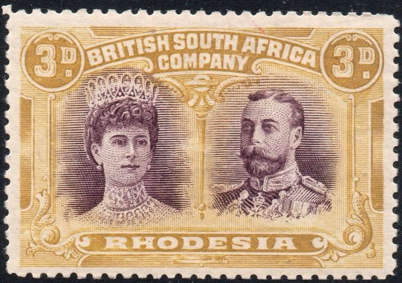 RHODESIA (B.S.A.C.) SACC135 3d PURPLE and YELLOW-OCHRE - MM