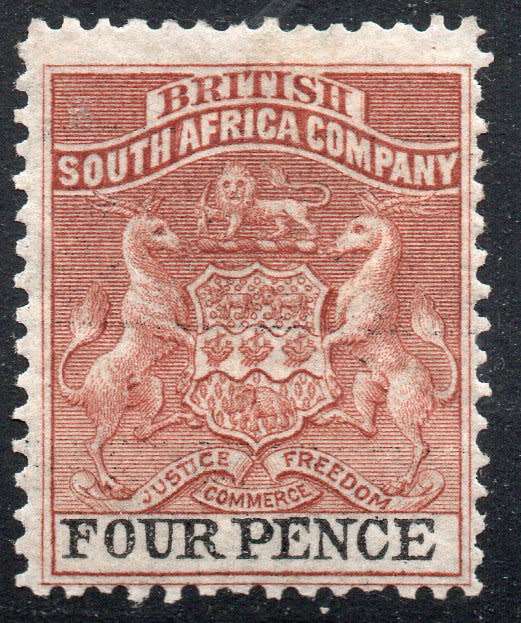 BSAC / RHODESIA 1892-4 SACC22 4d CHESTNUT & BLACK MM