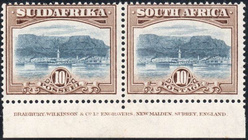 Union of SA - 1927 SACC39 10/- Bright blue and Brown INSCRIPTIONAL PAIR(P14) -  LMM -  CV R12000