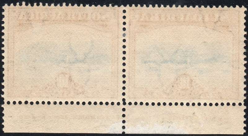 Union of SA - 1927 SACC39a 10/- Bright blue and Brown INSCRIPTIONAL PAIR PERF DOWN LMM -  CV R14000