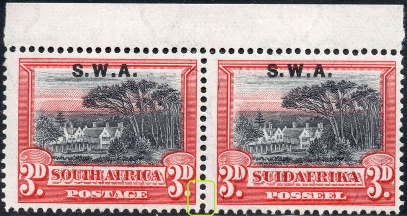 SWA 1927-30 SACC84a : 3d BLACK & RED MARGINAL PAIR, PERF DOWN - UM