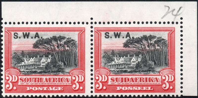 SWA 1927-30 SACC84 : 3d BLACK & RED CORNER MARGINAL PAIR, PERF 14 - UM