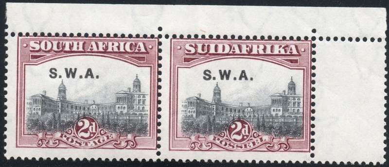 SWA 1927-30 SACC83 : 2d GREY & PURPLE CORNER MARGINAL PAIR, PERF 14 - UM
