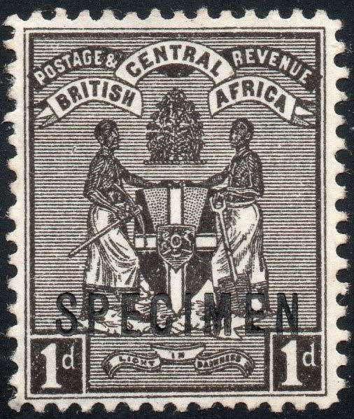 B.C.A.(Nyasaland): 1895 SG21s 1d BLACK O/P `SPECIMEN` MM CV £50