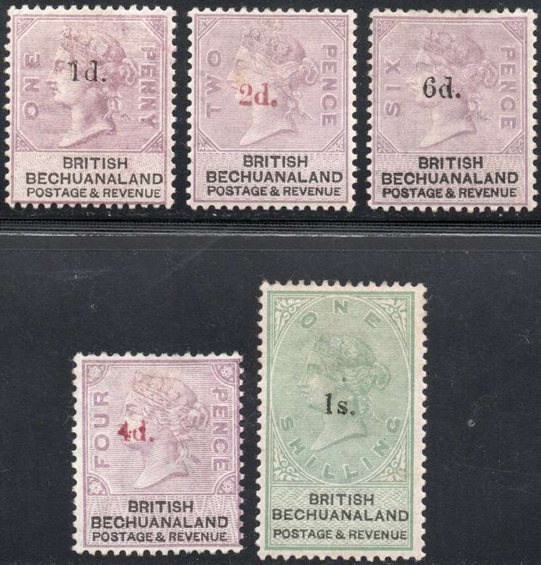 BRITISH BECHUANALAND 1888 SACC22-6 - FULL SET OF FIVE (Surcharged with same value) CV R29250