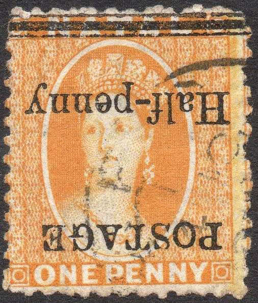 NATAL 1877 SACC90a ½d on 1d YELLOW WITH INVERTED SURCHARGE - CV R4500