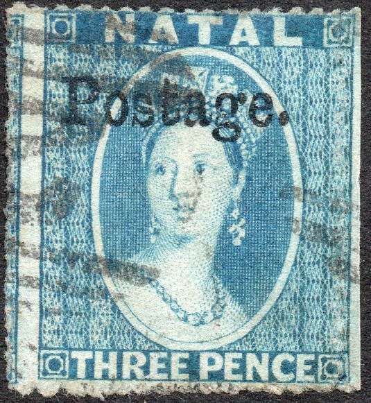 NATAL 1869(type III) SACC42 3d BLUE(o/p 12¾mm long) - Fine Used (marginal) - CV R12000